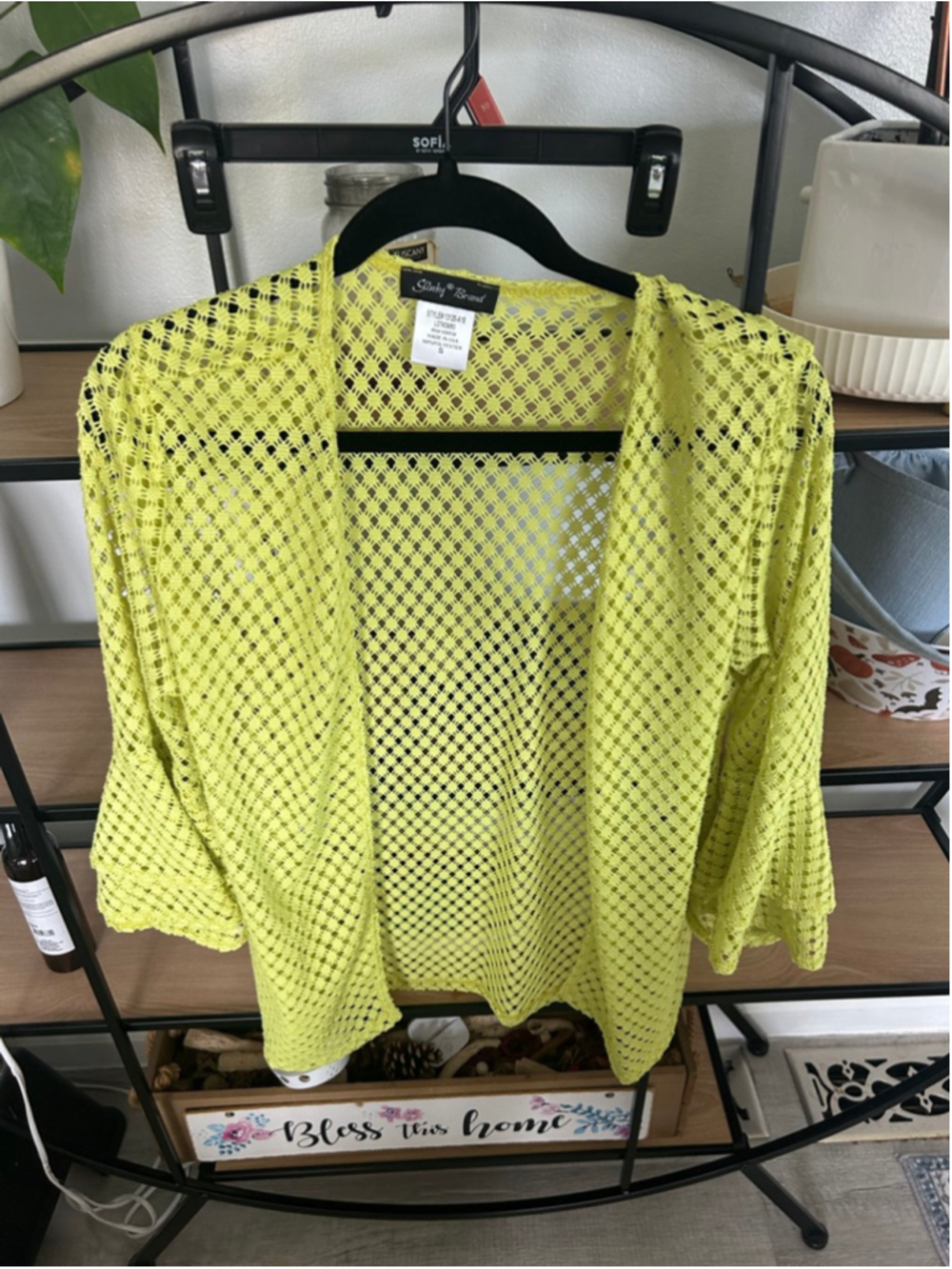 Women's Slinky Brand Lime Green Open Knit Shrug Size S